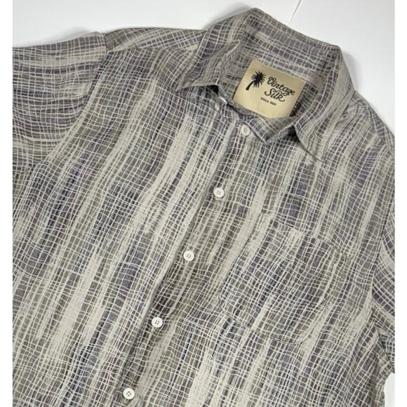 Vintage Silk Circa 1969 Shirt Mens Medium Button Up Gray White Stripped Squares - Picture 1 of 8